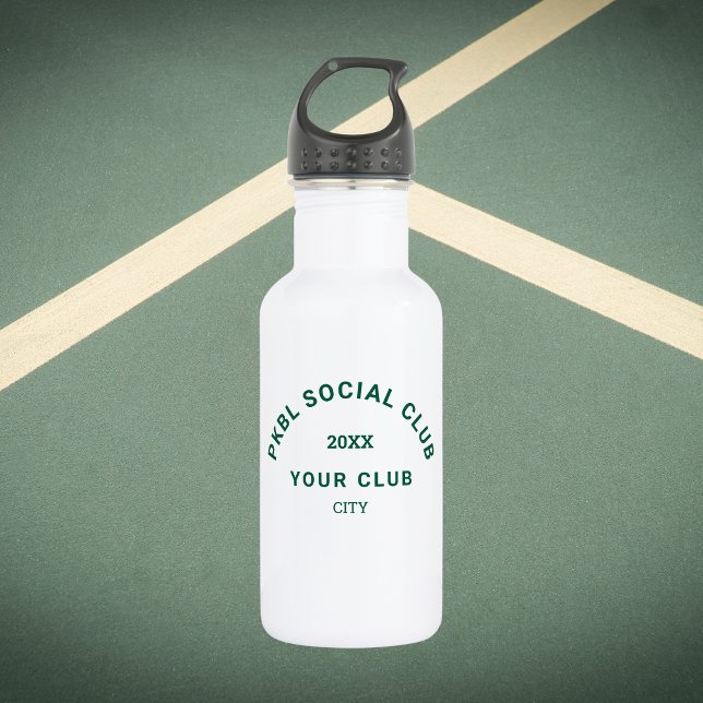 Green PKBL Social Club Crest Pickleball Stainless Steel Water Bottle (Creator Uploaded)
