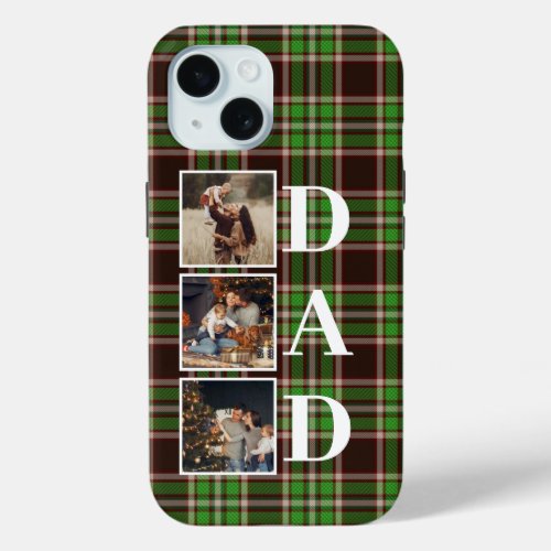 Green Plaid 3 family photos Dad iPhone 15 Case