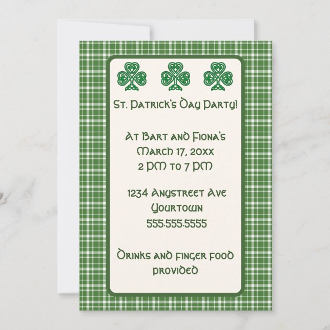 Green Plaid and Green Shamrocks St. Patrick's Day Invitation (Front)