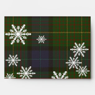 Green plaid and white Xmas snowflakes design Envelope