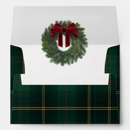 Green Plaid and Wreath Christmas Envelope