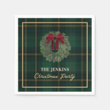 Green Plaid and Wreath Christmas Party