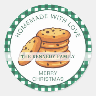 Green Plaid Baked With Love Christmas Cookies Classic Round Sticker