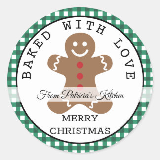 Green Plaid Baked With Love Christmas Cookies Classic Round Sticker
