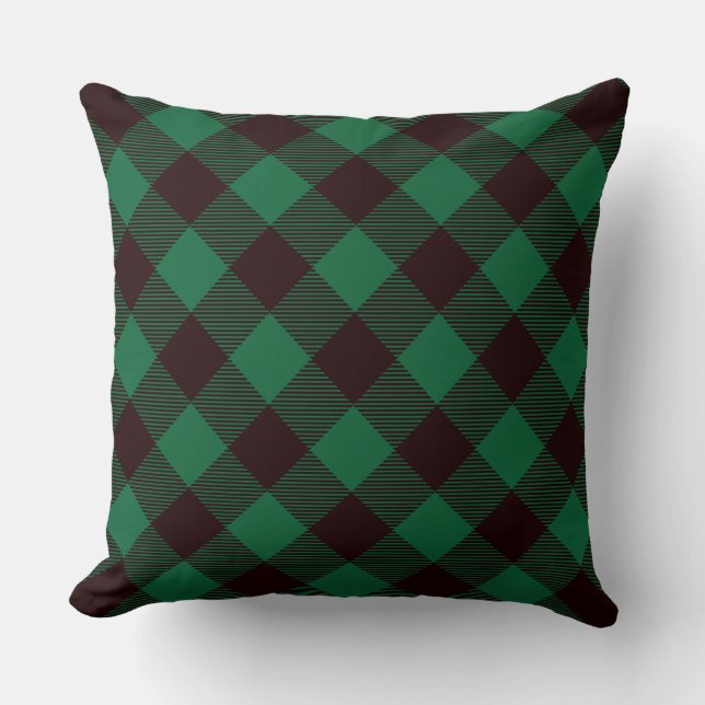  Green Plaid/ Black Plaid Checkered Pillow (Front)