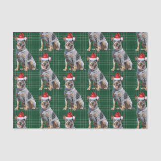 Green Plaid Blue Heeler Dog Christmas Holiday Tissue Paper