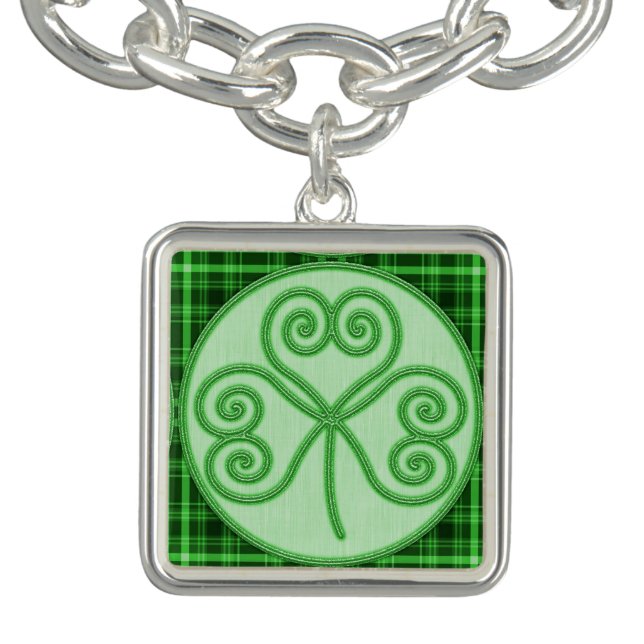 Green Plaid Border Shamrock Bracelet (Design)