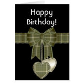 Green Plaid Bow Happy March Birthday Card (Front)