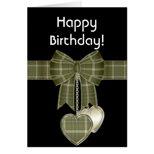 Green Plaid Bow Happy March Birthday Card (Front)