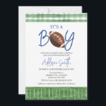 Green Plaid Boys Football Baby Shower Invitation<br><div class="desc">Green Plaid Boys Football Baby Shower Invitation

Simple it's a boy football themed baby shower invitation featuring a watercolor football,  decorative blue text,  touchdown and a green plaid pattern.  Great for a soon to be football loving parents.</div>