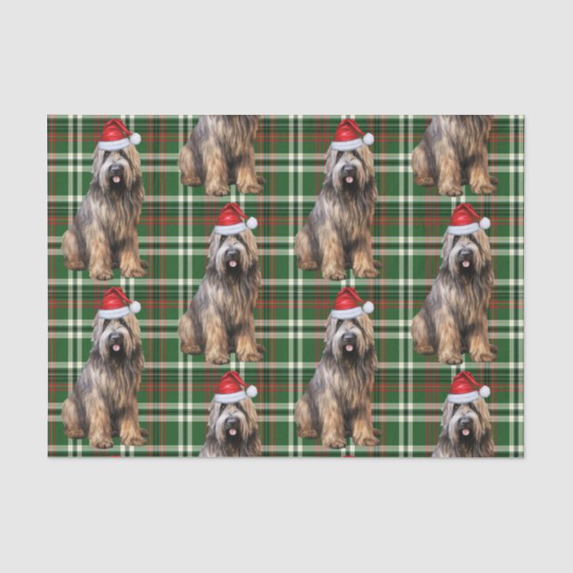 Green Plaid Briard Shepherd Dog Lover Holiday Tissue Paper (Front)