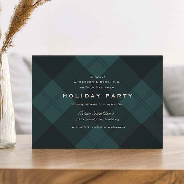 Green Plaid Business or Corporate Holiday Party Invitation (Creator Uploaded)