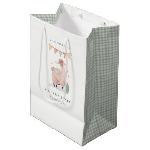 Green Plaid Cactus Boho Llama Any Age Birthday Medium Gift Bag