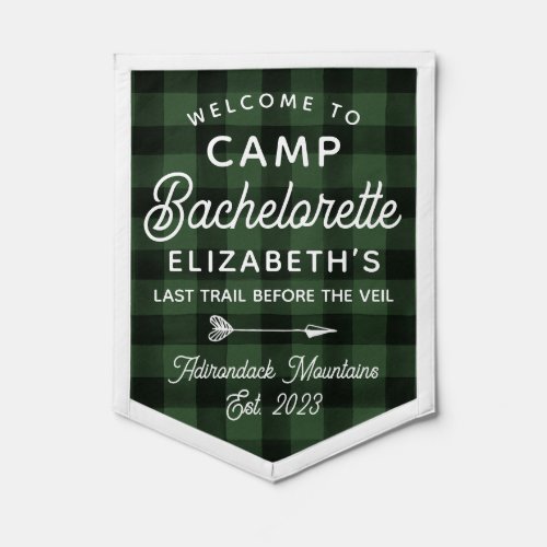Green Plaid Camp Bachelorette Welcome Sign Pennant