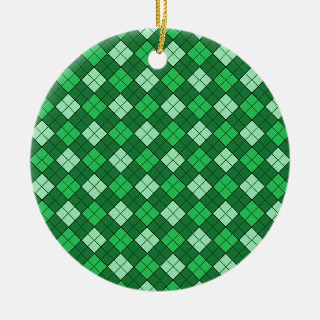 Green Plaid Ceramic Ornament (Front)