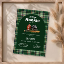 Green Plaid Check A Little Rookie Baby Shower