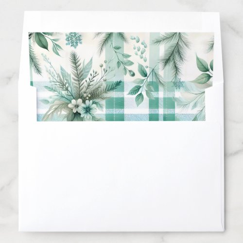 Green Plaid Checkered Pattern Flowers Leaves  Envelope Liner