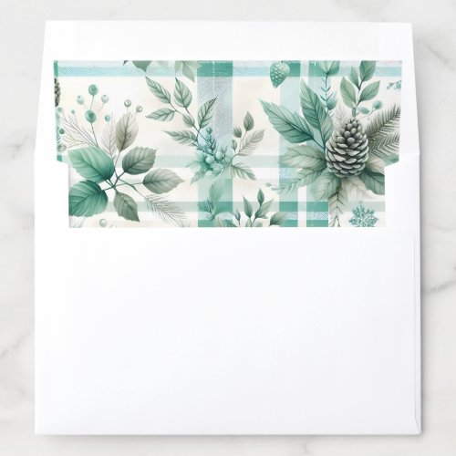 Green Plaid Checkered Pattern Pine Cone Leaves  Envelope Liner