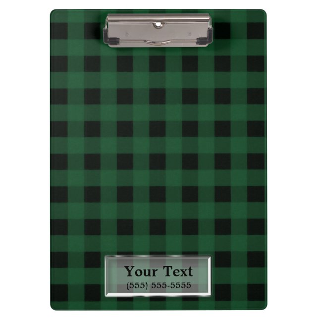 Green Plaid Checkered Rustic Country Personalized Clipboard (Front)