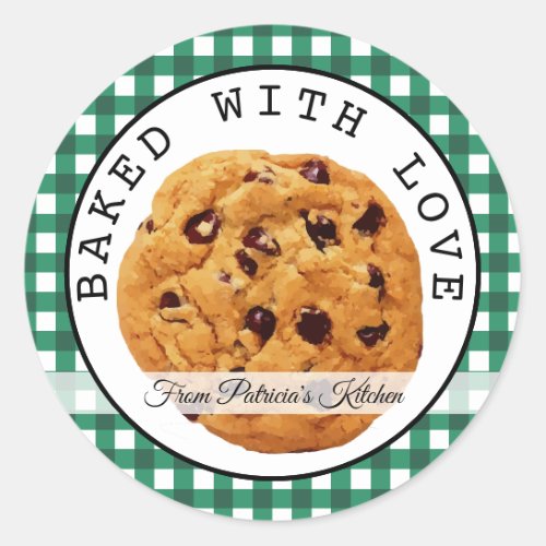 Green Plaid  Christmas Cookies Baked With Love Classic Round Sticker