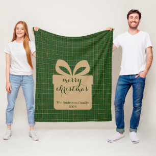Green Plaid Christmas Festive Pattern -  Fleece Blanket