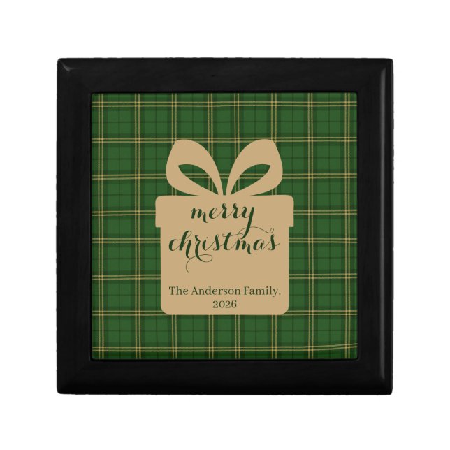 Green Plaid Christmas Festive Pattern -  Gift Box (Front)