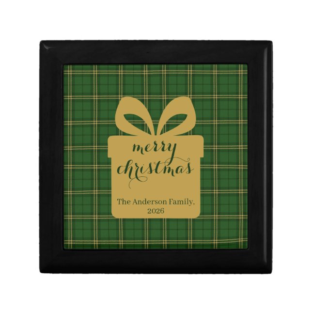 Green Plaid Christmas Festive Pattern -  Gift Box (Front)