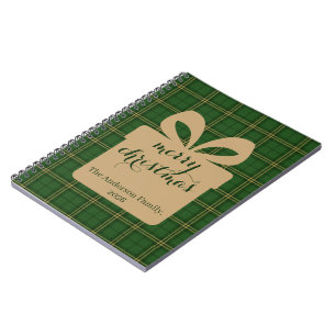 Green Plaid Christmas Festive Pattern - Notebook