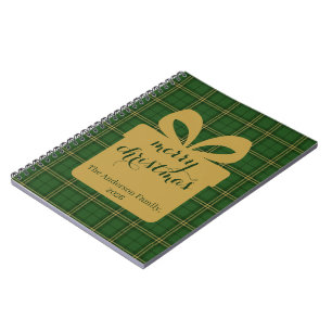 Green Plaid Christmas Festive Pattern - Notebook