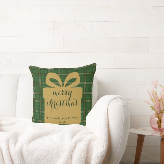 Green Plaid Christmas Festive Pattern -  Throw Pillow (Couch)