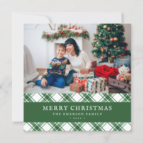 Green Plaid Christmas Flat Holiday Card