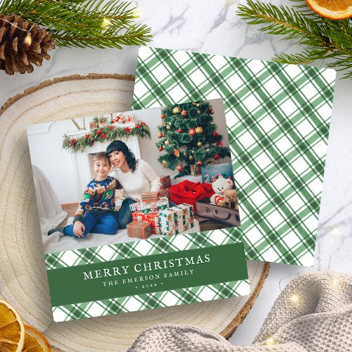 Green Plaid Christmas Flat Holiday Card