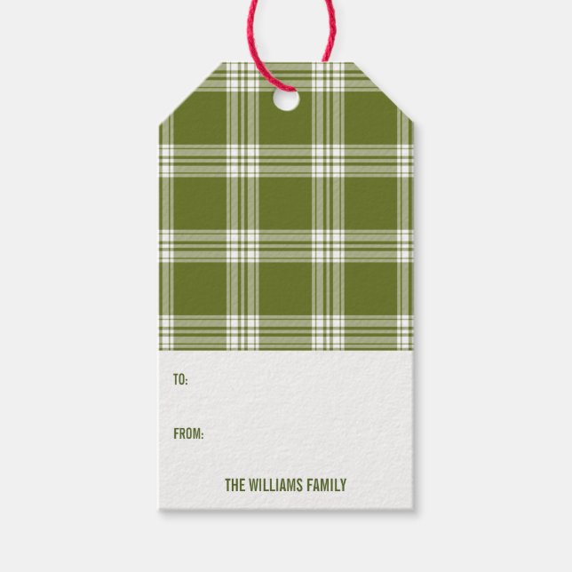 Green Plaid Christmas Holiday Gift Tag (Front)