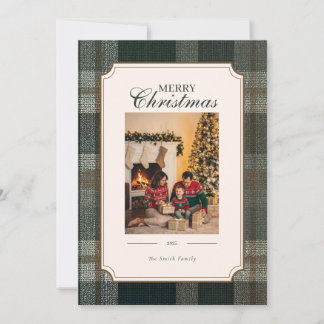 Green Plaid Christmas One Photo Holiday Card