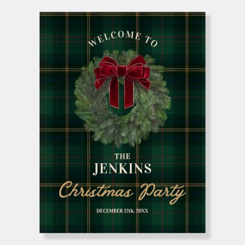 Green Plaid Christmas Party Welcome Sign