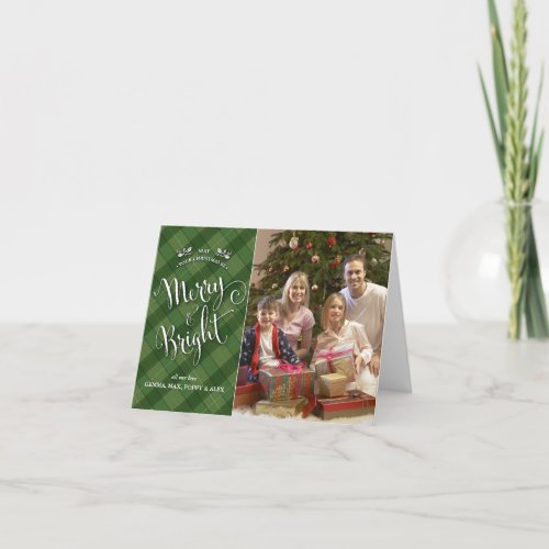 Green Plaid Christmas Photo Card  Merry  Bright