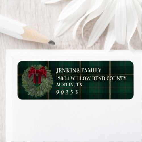 Green Plaid Christmas Return Address Label