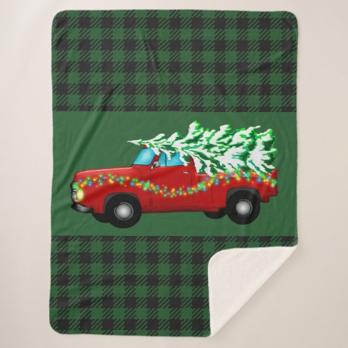 Green Plaid Christmas Sherpa Blanket