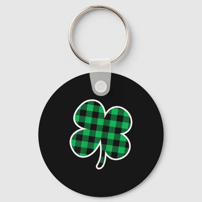 Green Plaid Clover St Patricks Day Women Shamrock  Keychain (Front)