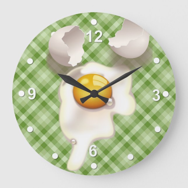 Green Plaid Cracked Egg Kitchen Wall Clock (Front)
