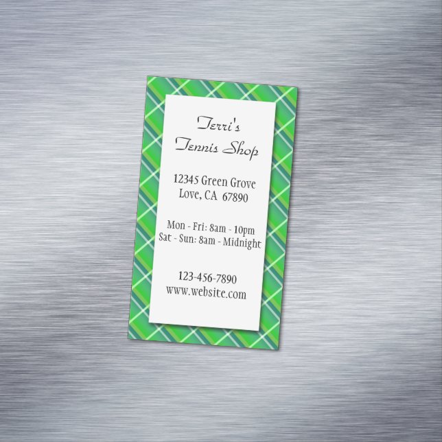 Green Plaid Custom Small Business Magnetic Card (In Situ)