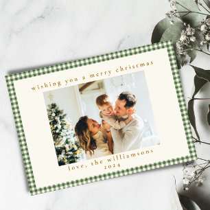 Green Plaid Custom Two Horizontal Photo Christmas Holiday Card