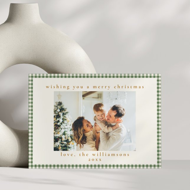 Green Plaid Custom Two Horizontal Photo Christmas Holiday Card (Creator Uploaded)