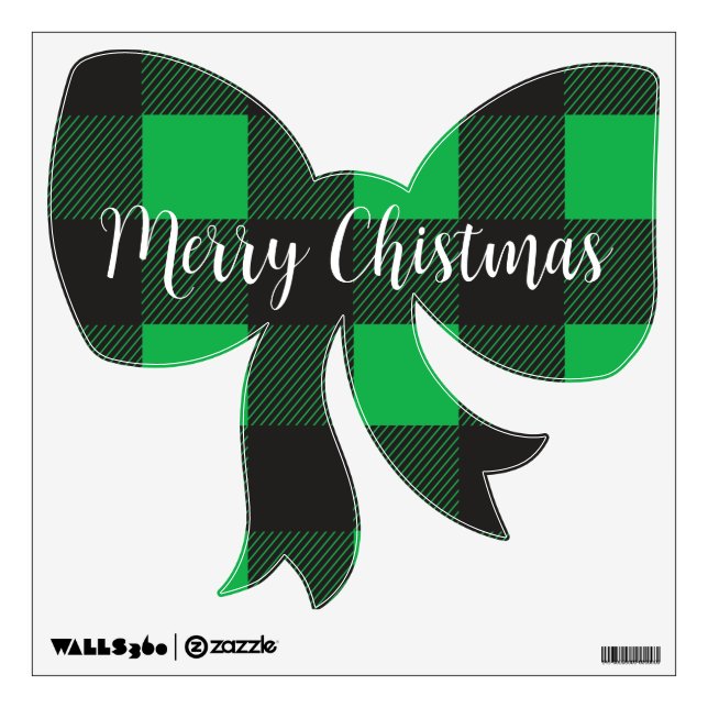 Green Plaid Cute Bow Wall Decal (Front)