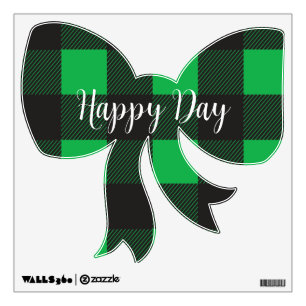 Green Plaid Cute Happy Day Bow Wall Decal
