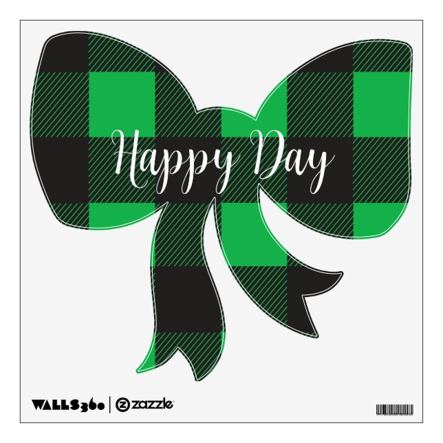 Green Plaid Cute Happy Day Bow Wall Decal (Front)