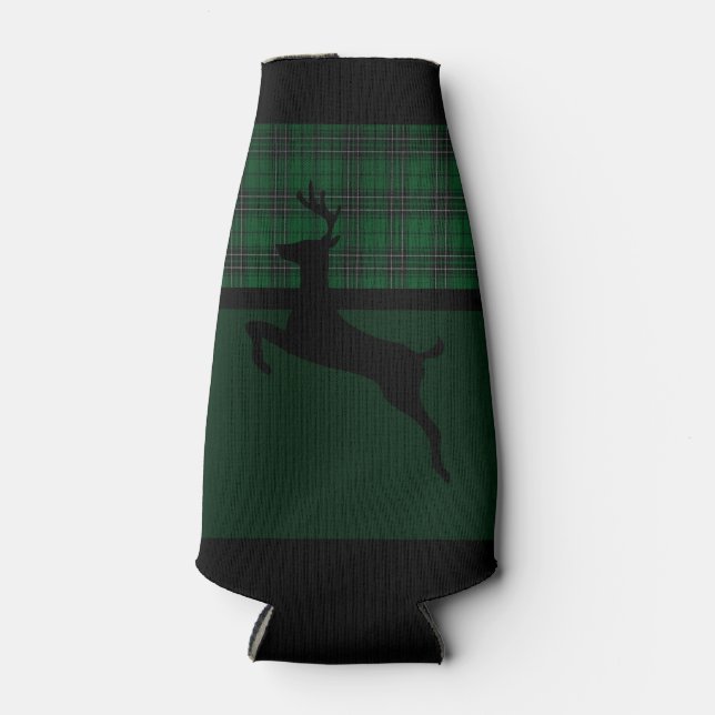 Green Plaid Deer Bottle Cooler (Front)