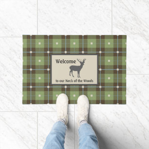 Green Plaid Deer Cabin Doormat