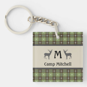 Green Plaid Deer Cabin Keychain