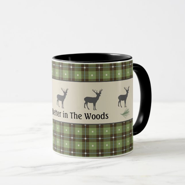 Green Plaid Deer Cabin Mug (Front Right)